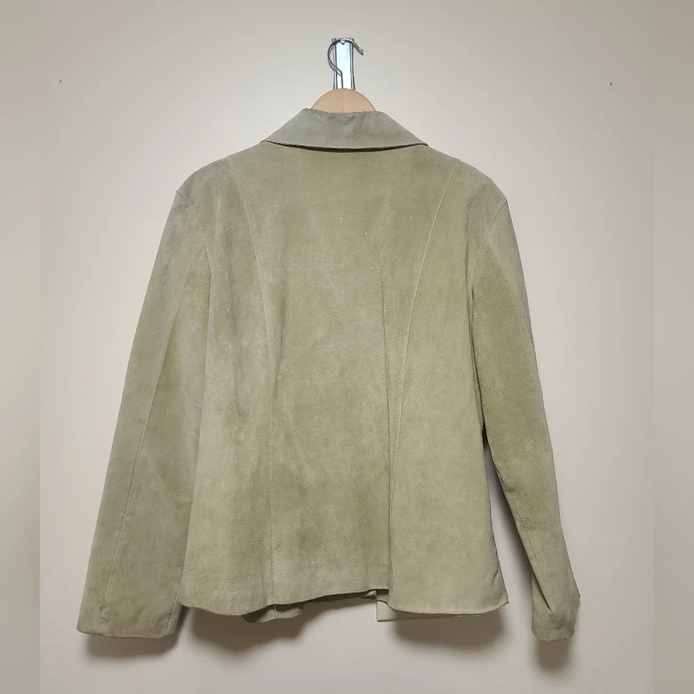 Live a Little Jacket Leather Suede Olive Green Snap closure sz xl - Picture 2 of 6